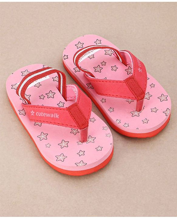 Cute Walk by Babyhug Flip Flops Star Print - Pink