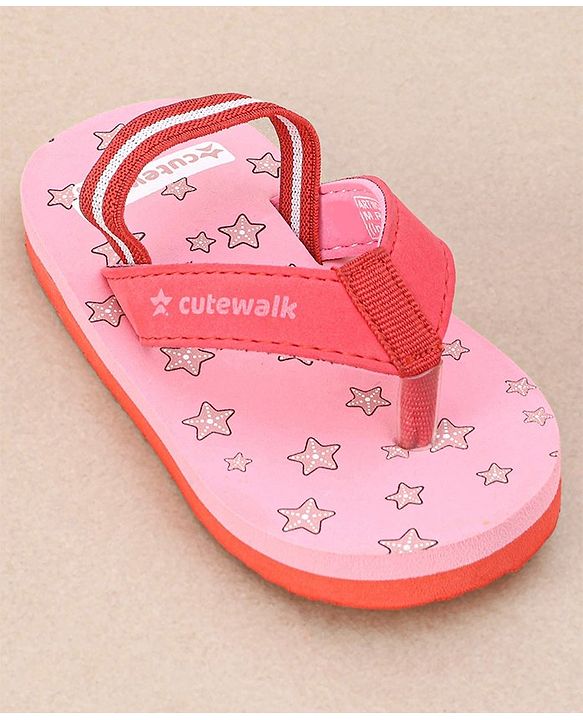 Cute Walk by Babyhug Flip Flops Star Print - Pink