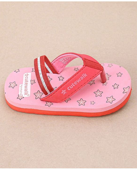 Cute Walk by Babyhug Flip Flops Star Print - Pink