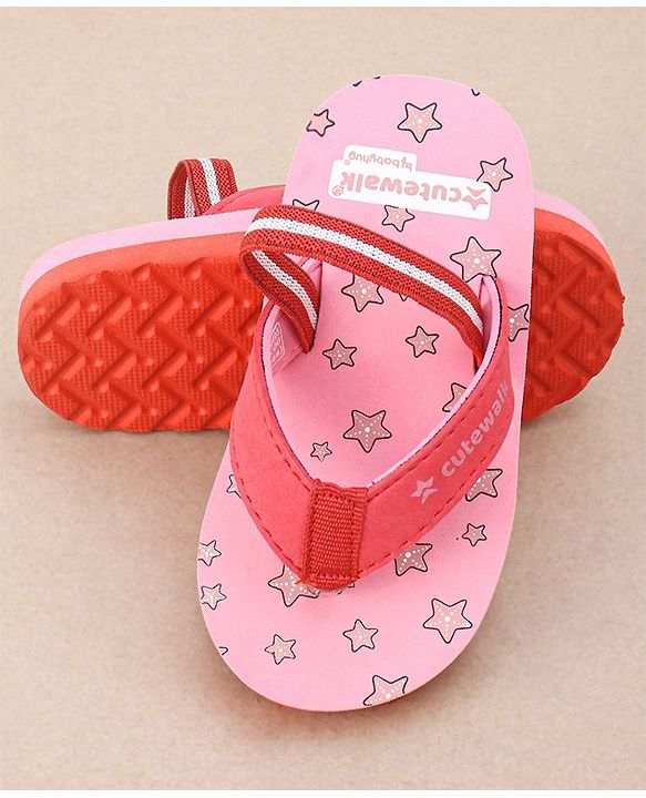 Cute Walk by Babyhug Flip Flops Star Print - Pink