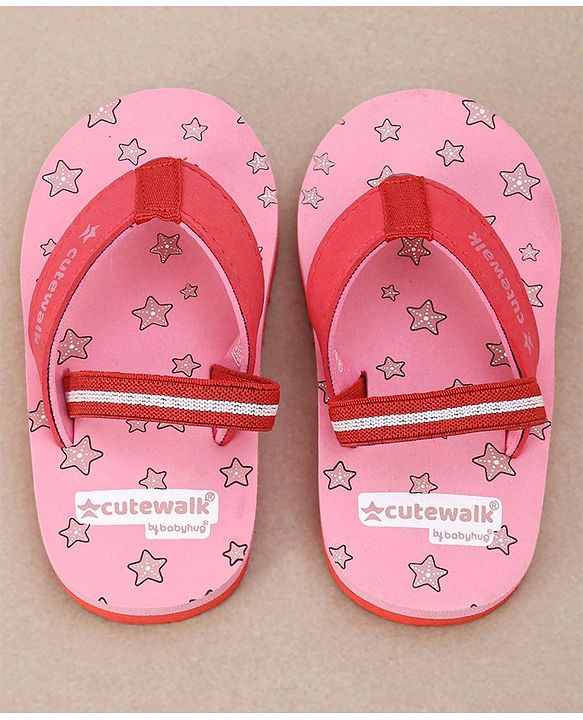 Cute Walk by Babyhug Flip Flops Star Print - Pink