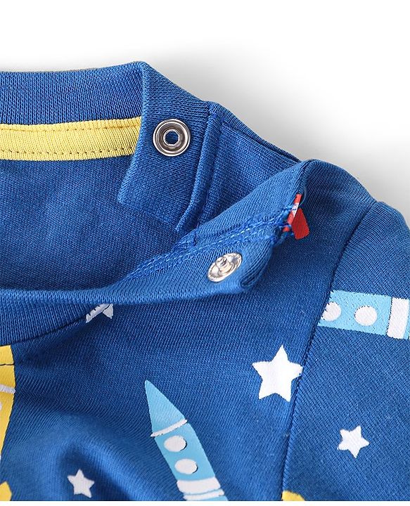 Babyhug Full Sleeves Cotton Night Suit Rocket & Stars Print- Navy Blue