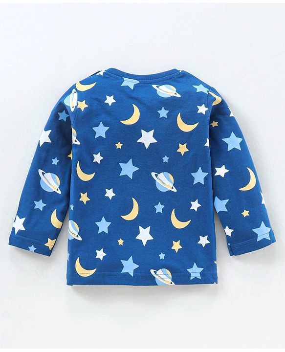 Babyhug Full Sleeves Cotton Night Suit Moon & Stars Print- Navy Blue