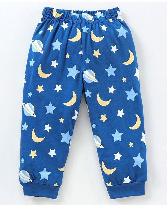Babyhug Full Sleeves Cotton Night Suit Moon & Stars Print- Navy Blue