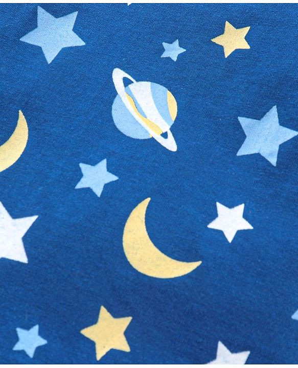 Babyhug Full Sleeves Cotton Night Suit Moon & Stars Print- Navy Blue