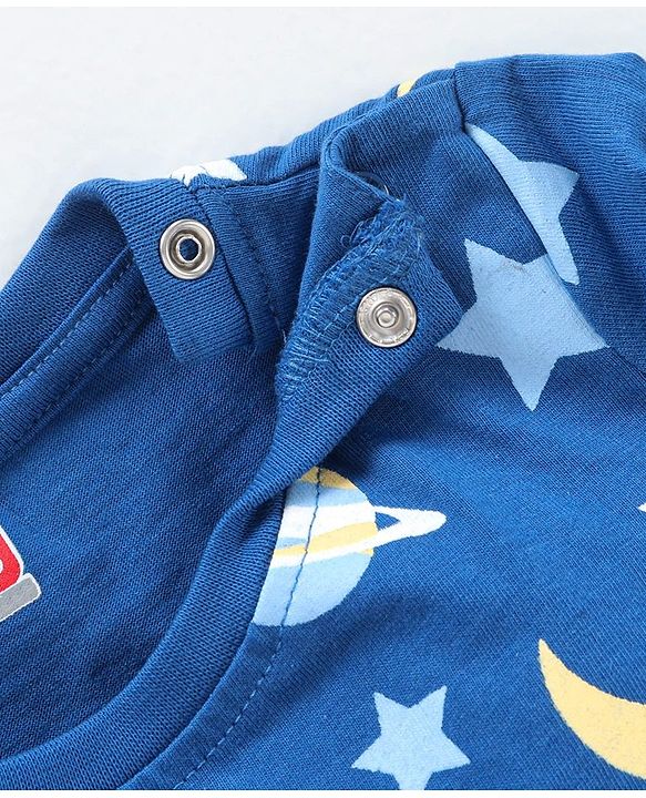 Babyhug Full Sleeves Cotton Night Suit Moon & Stars Print- Navy Blue