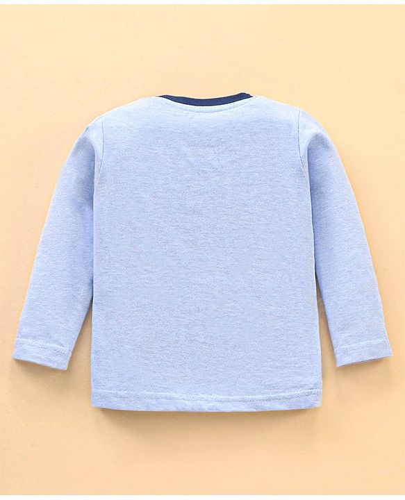Babyhug Cotton Knit Full Sleeves Night Suit With Bear Print - Light Blue
