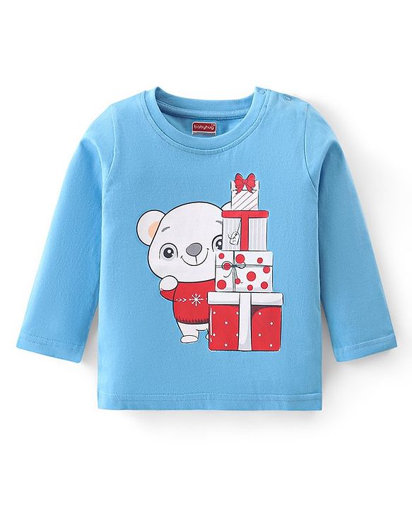 Babyhug Cotton Knit Full Sleeves Bear Printed Night Suit -  Blue