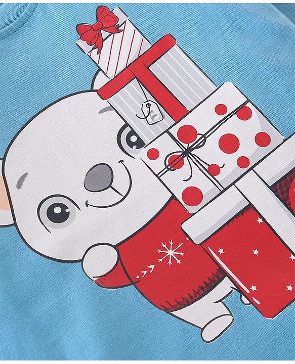 Babyhug Cotton Knit Full Sleeves Bear Printed Night Suit -  Blue