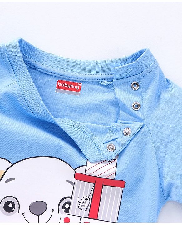 Babyhug Cotton Knit Full Sleeves Bear Printed Night Suit -  Blue