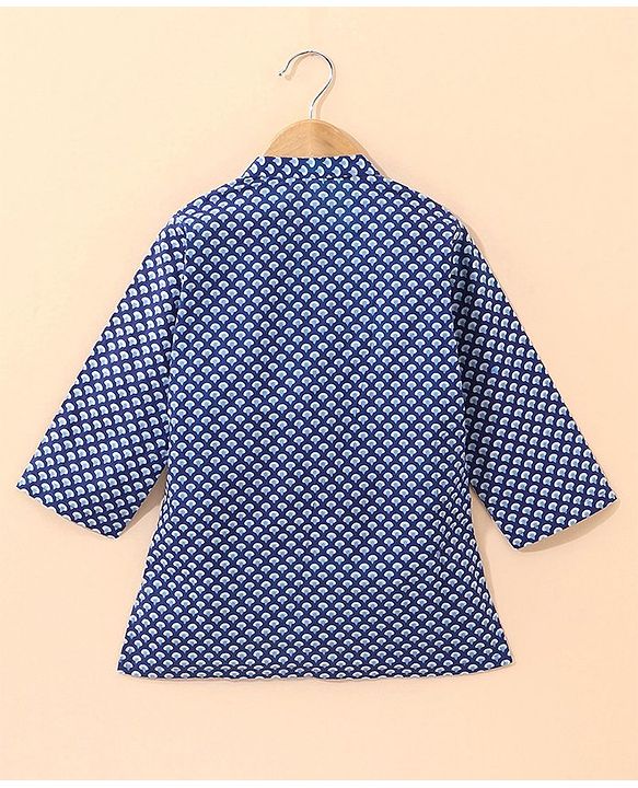 Babyhug Full Sleeves Kurta & Pajama Set Ethnic Print - White Blue
