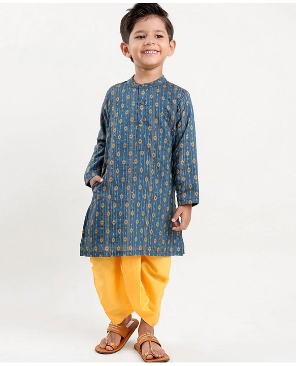 Babyhug Full Sleeves Embroidered Kurta and Dhoti Set - Blue & Yellow