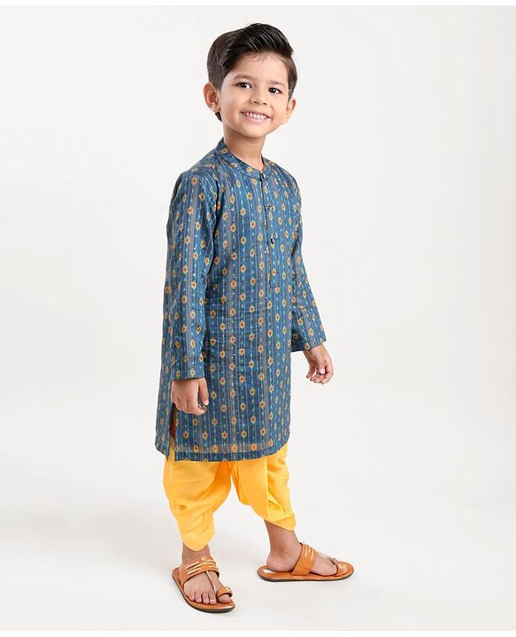 Babyhug Full Sleeves Embroidered Kurta and Dhoti Set - Blue & Yellow