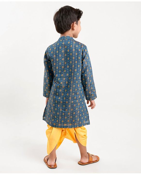 Babyhug Full Sleeves Embroidered Kurta and Dhoti Set - Blue & Yellow