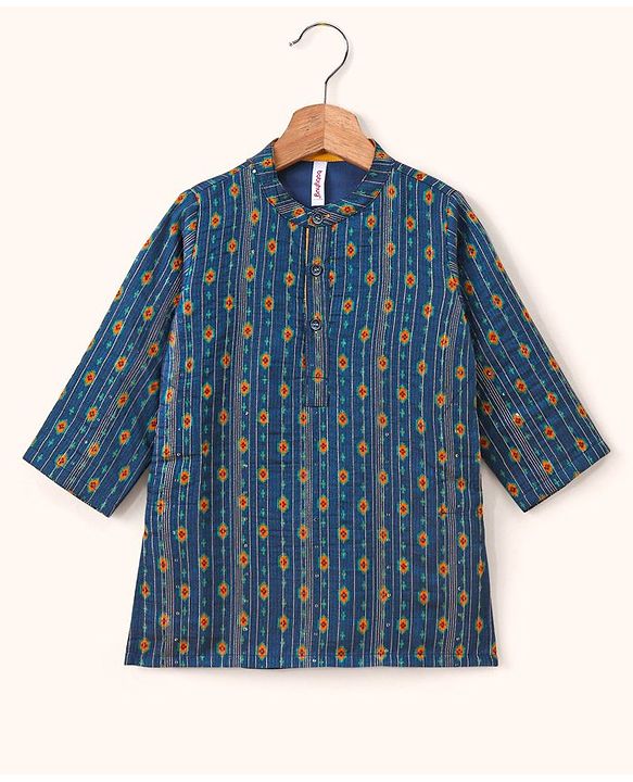 Babyhug Full Sleeves Embroidered Kurta and Dhoti Set - Blue & Yellow