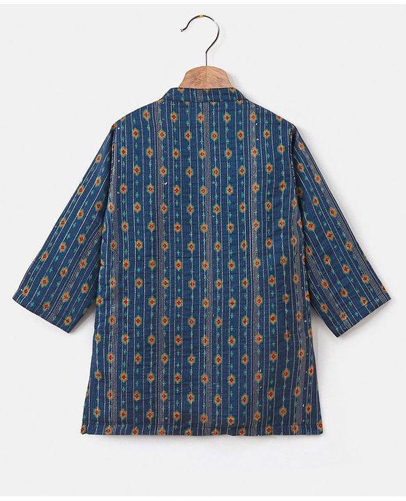 Babyhug Full Sleeves Embroidered Kurta and Dhoti Set - Blue & Yellow