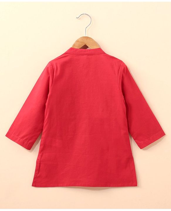 Babyhug Full Sleeves Pintucked Cotton Kurta Solid- Red