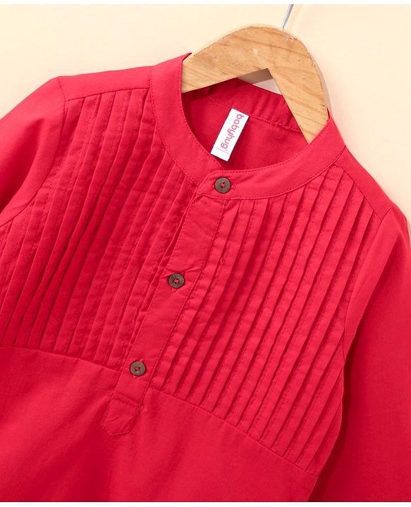 Babyhug Full Sleeves Pintucked Cotton Kurta Solid- Red