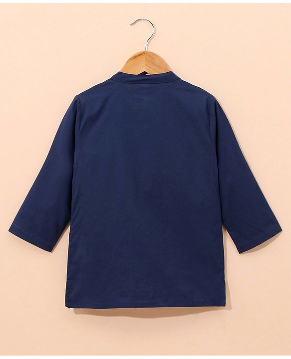 Babyhug Full Sleeves Cotton Pintucked Kurta Solid- Navy Blue