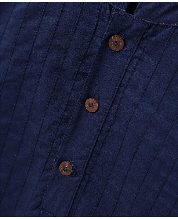 Babyhug Full Sleeves Cotton Pintucked Kurta Solid- Navy Blue