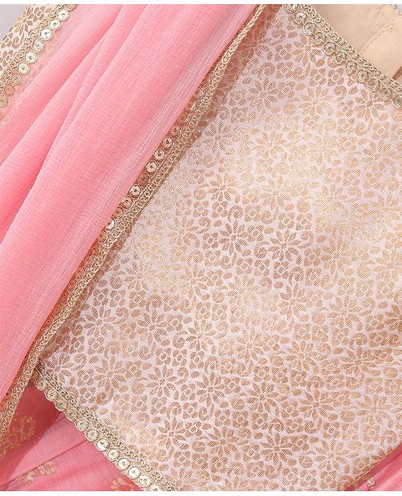 Babyhug Sleeveless Choli & Lehenga Set with Dupatta Floral Embroidered - Peach