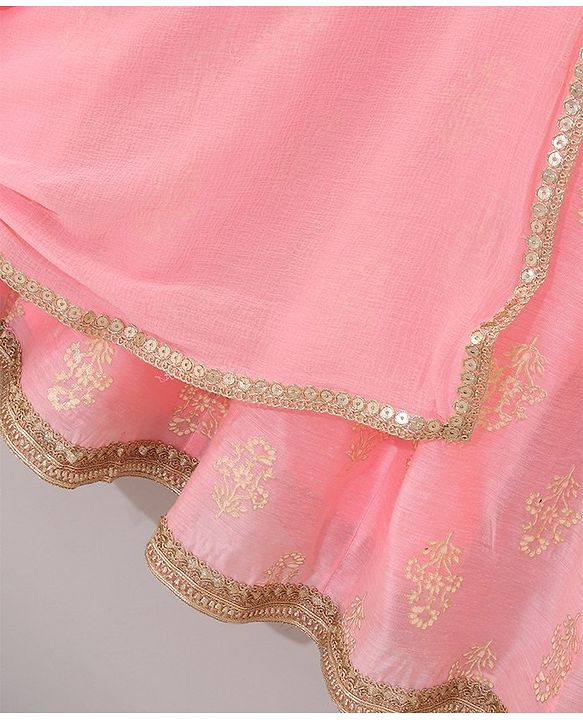 Babyhug Sleeveless Choli & Lehenga Set with Dupatta Floral Embroidered - Peach