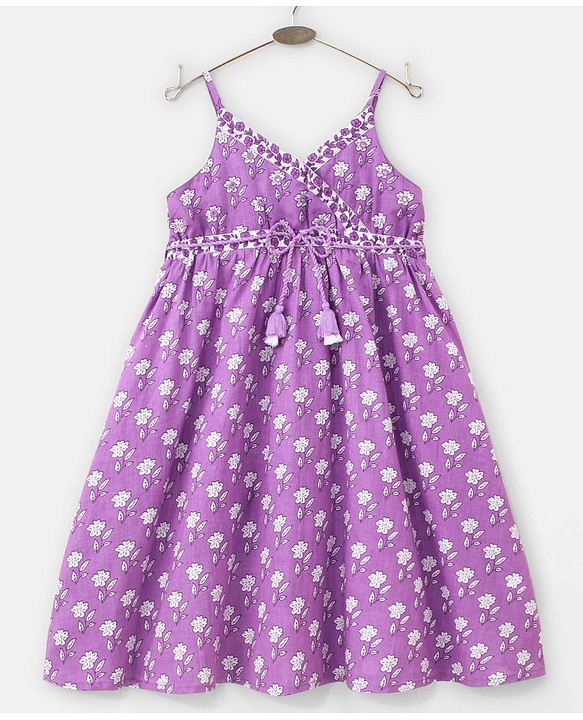 Babyhug Singlet Sleeves Ethnic Dress Floral Print - Lavender