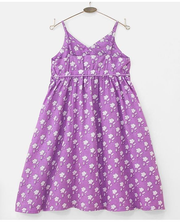 Babyhug Singlet Sleeves Ethnic Dress Floral Print - Lavender