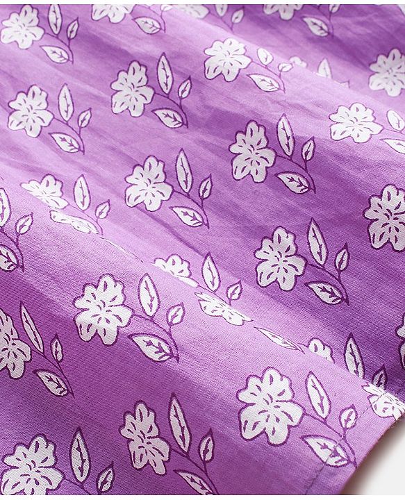 Babyhug Singlet Sleeves Ethnic Dress Floral Print - Lavender