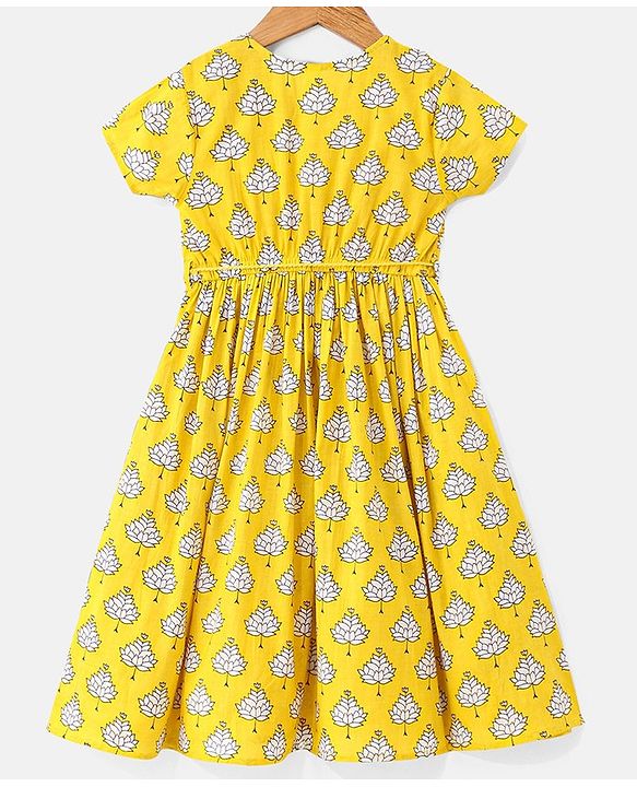 Babyhug Half Sleeves Floral Printed Ethnic Dress - Yellow