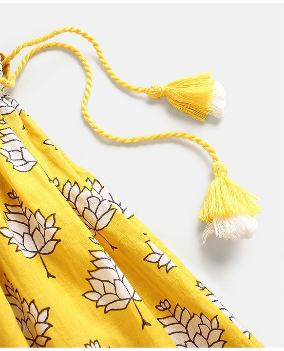 Babyhug Half Sleeves Floral Printed Ethnic Dress - Yellow