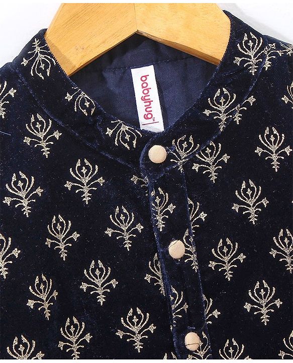 Babyhug Full Sleeves Embroidered Kurta and Pyjama Set - Navy & Cream