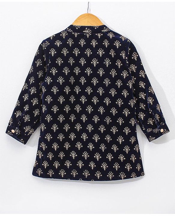 Babyhug Full Sleeves Embroidered Kurta and Pyjama Set - Navy & Cream
