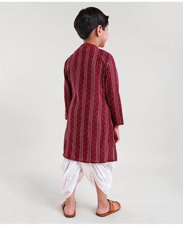 Babyhug Three Fourth Sleeve Handloom Stripe Kurta With Dobby Dhoti- MaroonBabyhug Three Fourth Sleeve Handloom Stripe Kurta With Dobby Dhoti- Maroon