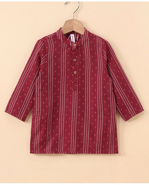 Babyhug Three Fourth Sleeve Handloom Stripe Kurta With Dobby Dhoti- MaroonBabyhug Three Fourth Sleeve Handloom Stripe Kurta With Dobby Dhoti- Maroon