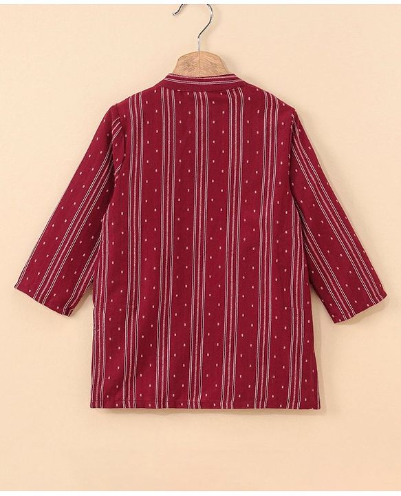 Babyhug Three Fourth Sleeve Handloom Stripe Kurta With Dobby Dhoti- MaroonBabyhug Three Fourth Sleeve Handloom Stripe Kurta With Dobby Dhoti- Maroon