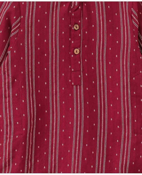 Babyhug Three Fourth Sleeve Handloom Stripe Kurta With Dobby Dhoti- MaroonBabyhug Three Fourth Sleeve Handloom Stripe Kurta With Dobby Dhoti- Maroon