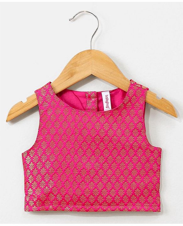 Babyhug Sleeveless Choli & Lehenga Set with Dupatta Tie Dye Print with Zari Design & Golden Lace Hem - Fuschia