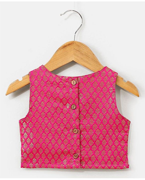 Babyhug Sleeveless Choli & Lehenga Set with Dupatta Tie Dye Print with Zari Design & Golden Lace Hem - Fuschia