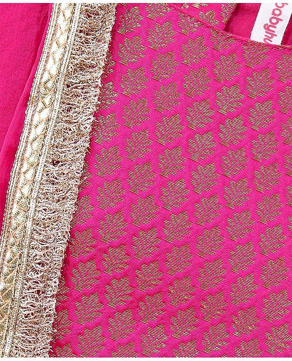 Babyhug Sleeveless Choli & Lehenga Set with Dupatta Tie Dye Print with Zari Design & Golden Lace Hem - Fuschia