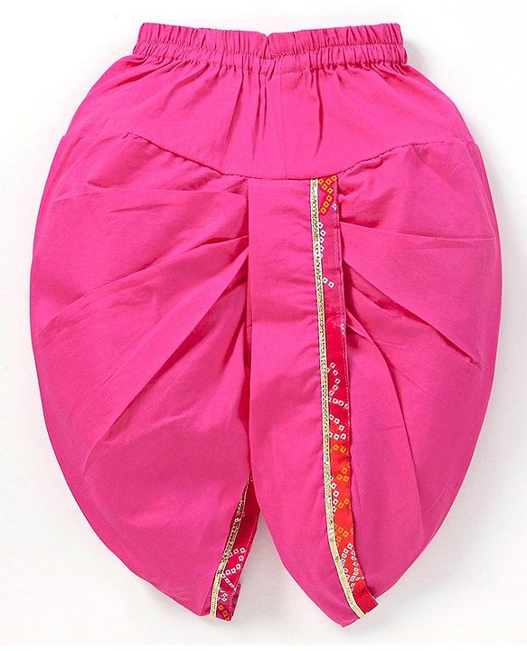 Babyhug 100% Cotton Full Sleeves Kurta & Dhoti Set Bandhani Print- Fuschia