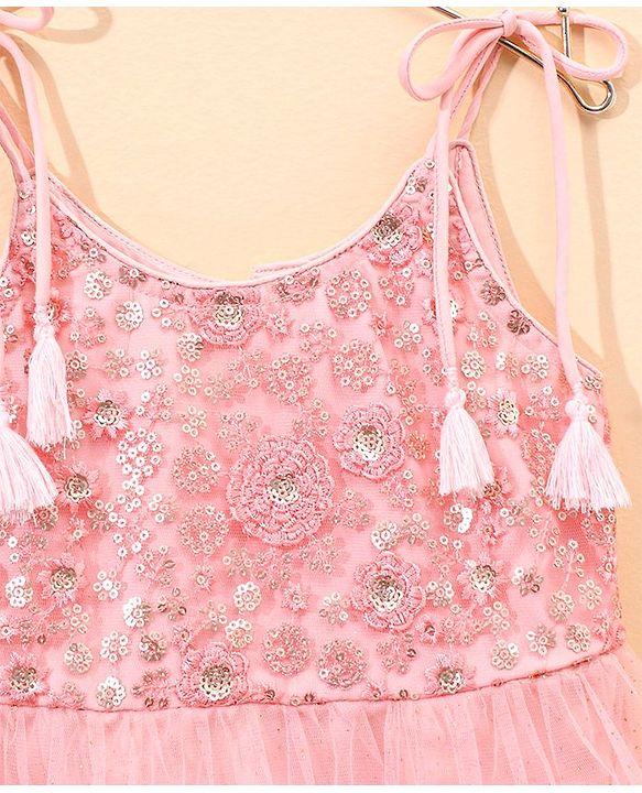 Babyhug Singlet Embroidered Ethnic Dress with Sequins Detailing - Pink