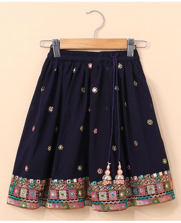 Babyhug Sleeveless Choli & Lehenga Set with Dupatta Thread Work - Blue