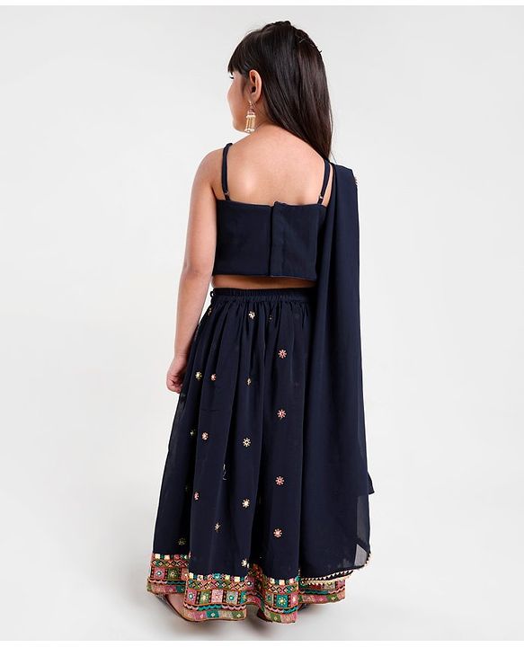 Babyhug Sleeveless Choli & Lehenga Set with Dupatta Thread Work - Blue