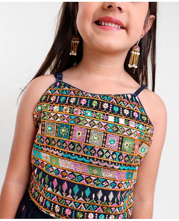 Babyhug Sleeveless Choli & Lehenga Set with Dupatta Thread Work - Blue