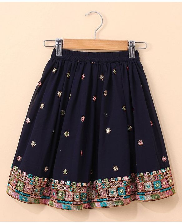 Babyhug Sleeveless Choli & Lehenga Set with Dupatta Thread Work - Blue