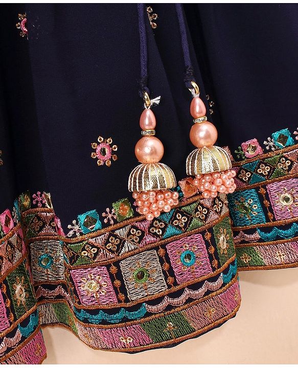 Babyhug Sleeveless Choli & Lehenga Set with Dupatta Thread Work - Blue