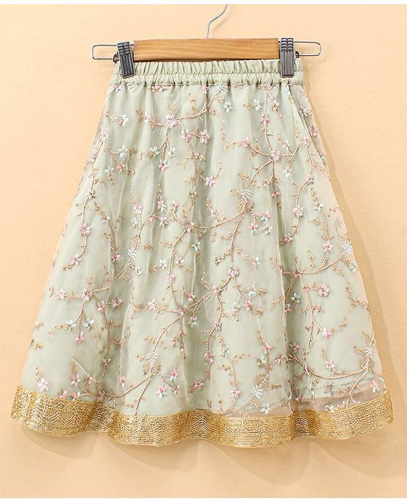 Babyhug Woven Sleeveless Choli & Lehenga with Dupatta Floral Thread Work & Sequin Detailing - Light Green & Pink