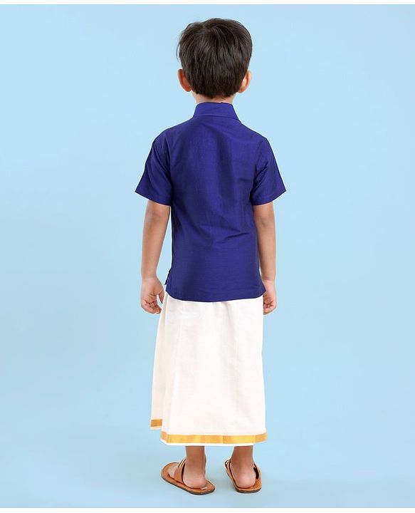 Babyhug Half Sleeves Shirt & Mundu Set Solid Colour- Royal Blue