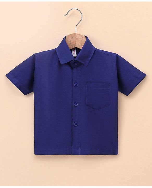 Babyhug Half Sleeves Shirt & Mundu Set Solid Colour- Royal Blue
